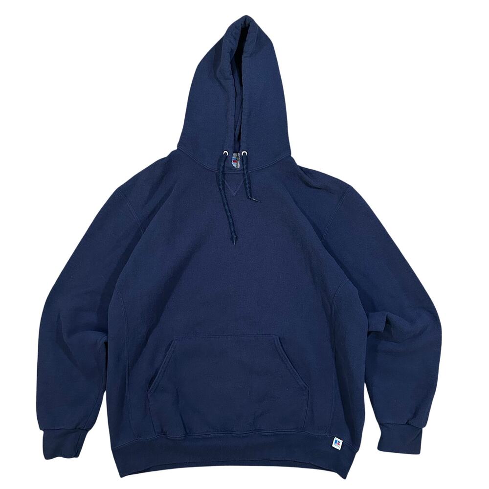 Vintage Y2K Russell Athletic Hoodie Men’s XL Navy Blue Pullover Blank Essential